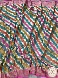 Banarasi Khaddi georgette silk Water zari weaved saree with handbrush dyeing, silkmark certified - Multicolor