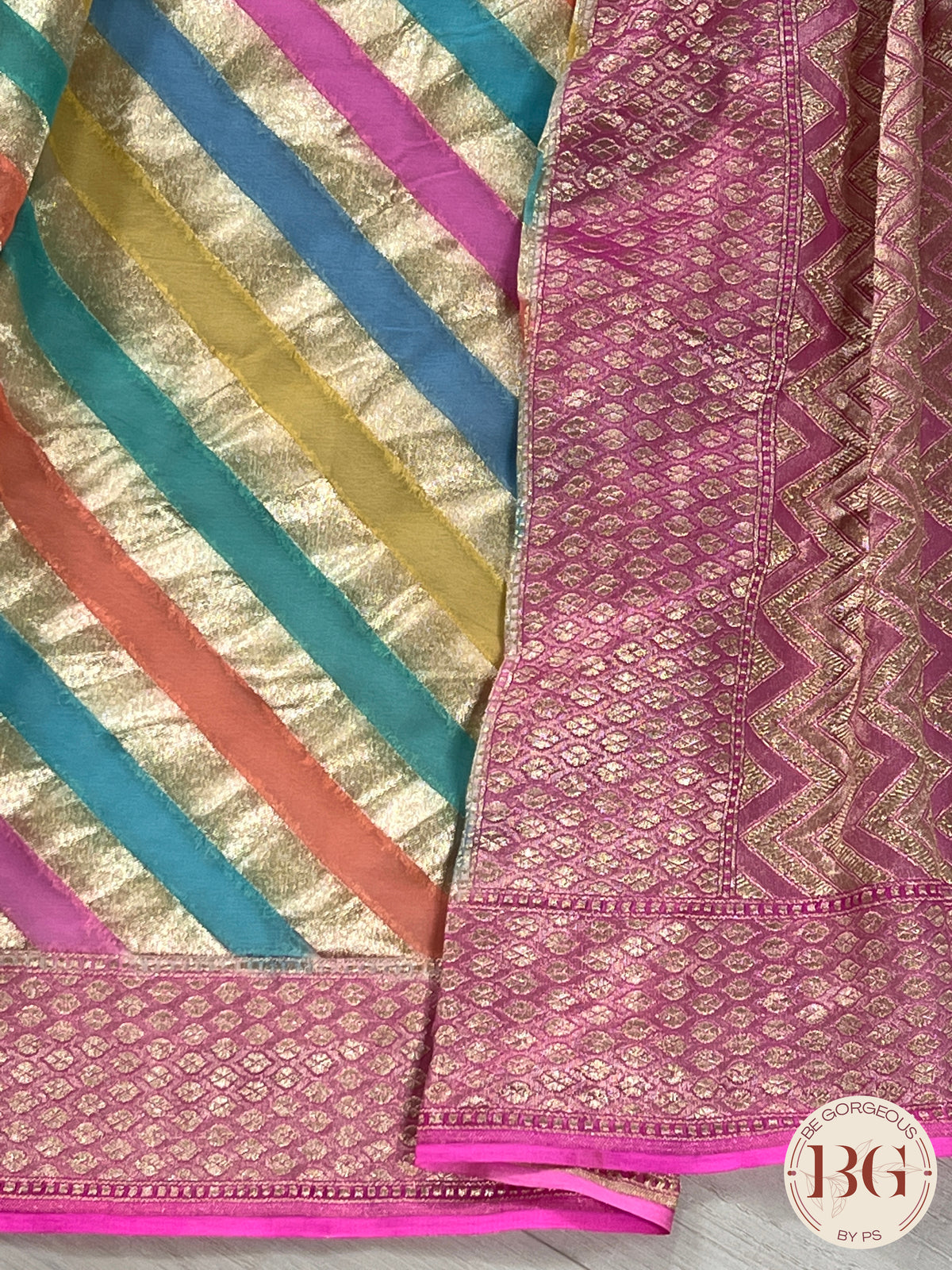 Banarasi Khaddi georgette silk Water zari weaved saree with handbrush dyeing, silkmark certified - Multicolor