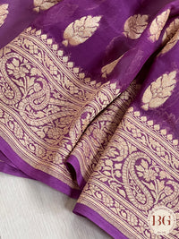 Banarasi Khaddi georgette silk weaved saree, silmark certified - Purple buttas