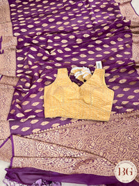 Banarasi Khaddi georgette silk weaved saree, silmark certified - Purple buttas