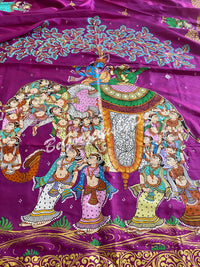 Patchitra elephant krishna painting on pure mulberry silk