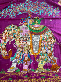 Patchitra elephant krishna painting on pure mulberry silk