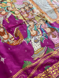 Patchitra elephant krishna painting on pure mulberry silk