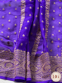 Banarasi Khaddi georgette silk weaved saree, silkmark certified - Bluish Purple dots & stripes