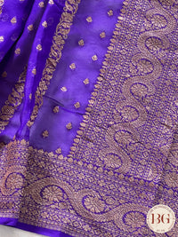 Banarasi Khaddi georgette silk weaved saree, silkmark certified - Bluish Purple dots & stripes