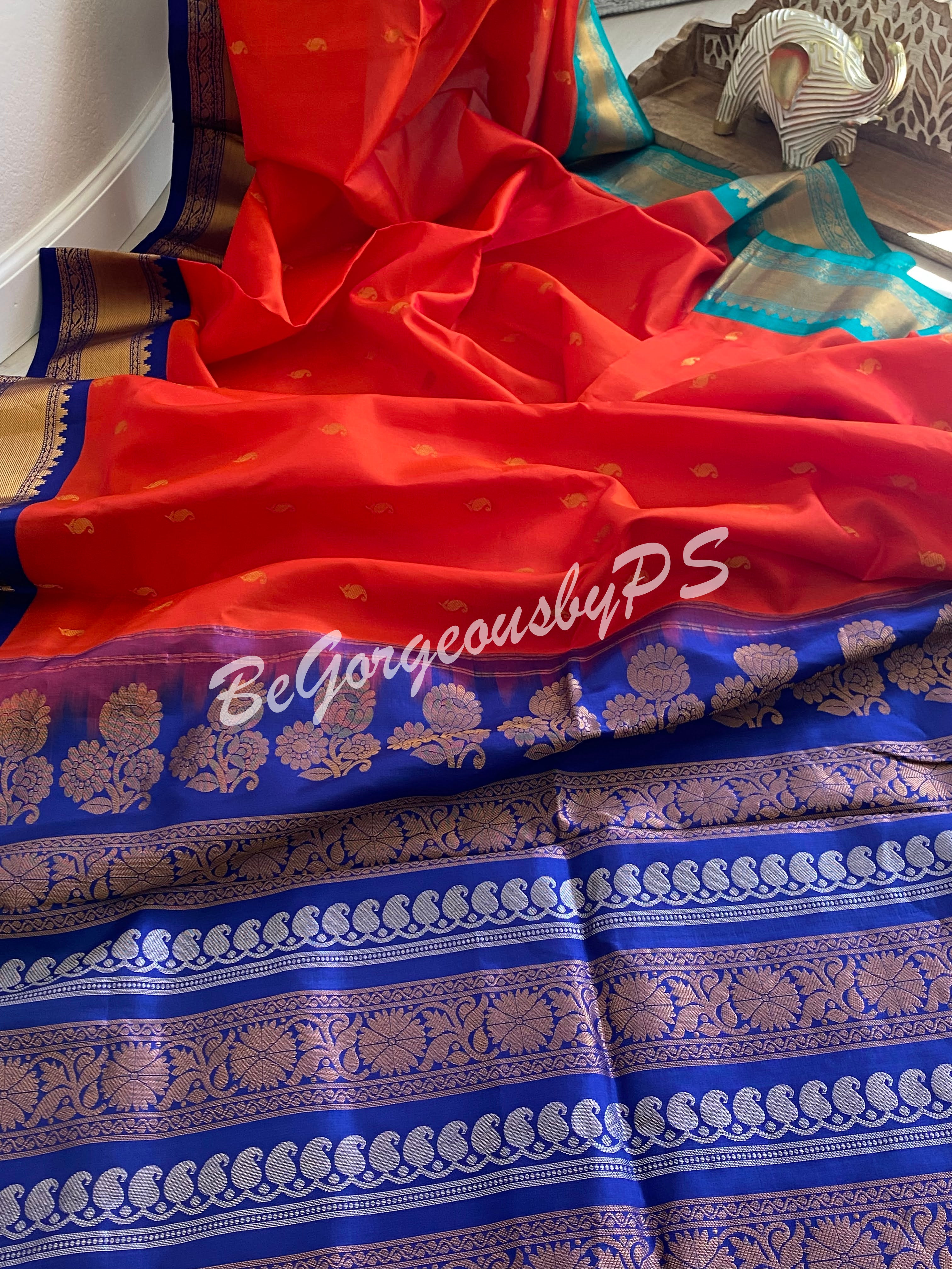 Crowned Temple Ganga Jamuna Border Cotton Gadwal Saree with Rich Pallu –  Bengal Looms India