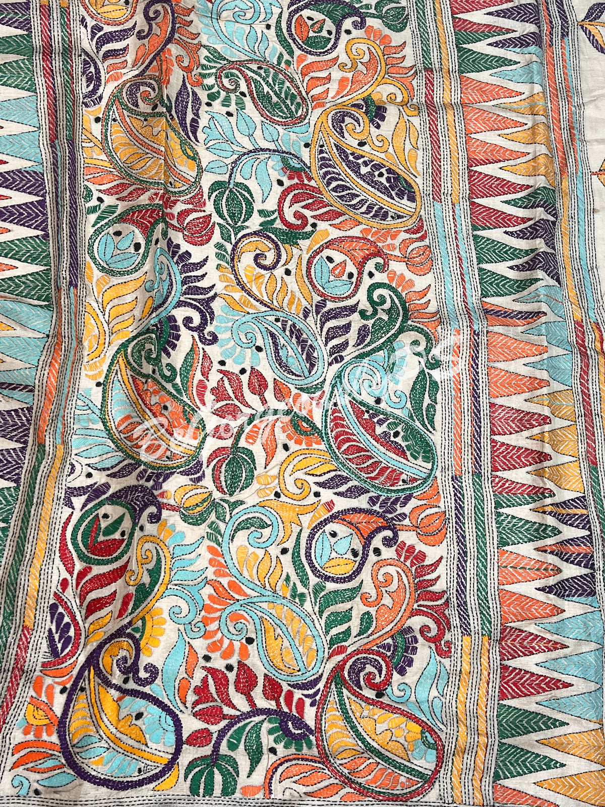 KANTHA TUSSAR LOTUS DESIGN SAREE