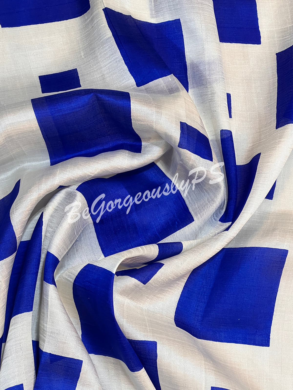 MURSHIDABAD HAND PAINTED BU/BLUE ABSTRACT PRINT SAREE