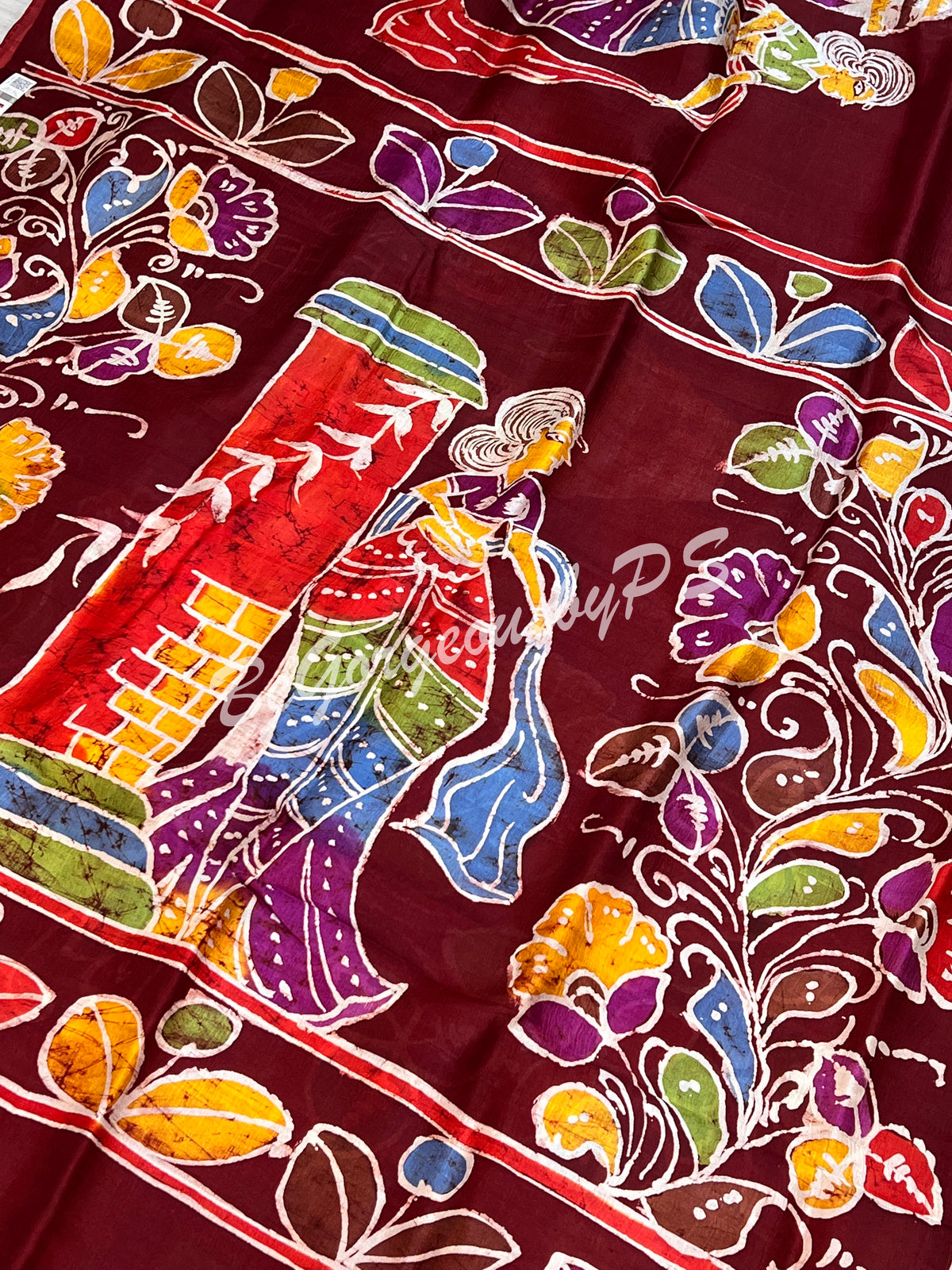 MURSHIDABAD BATIK PRINTED RED FIGURES SAREE