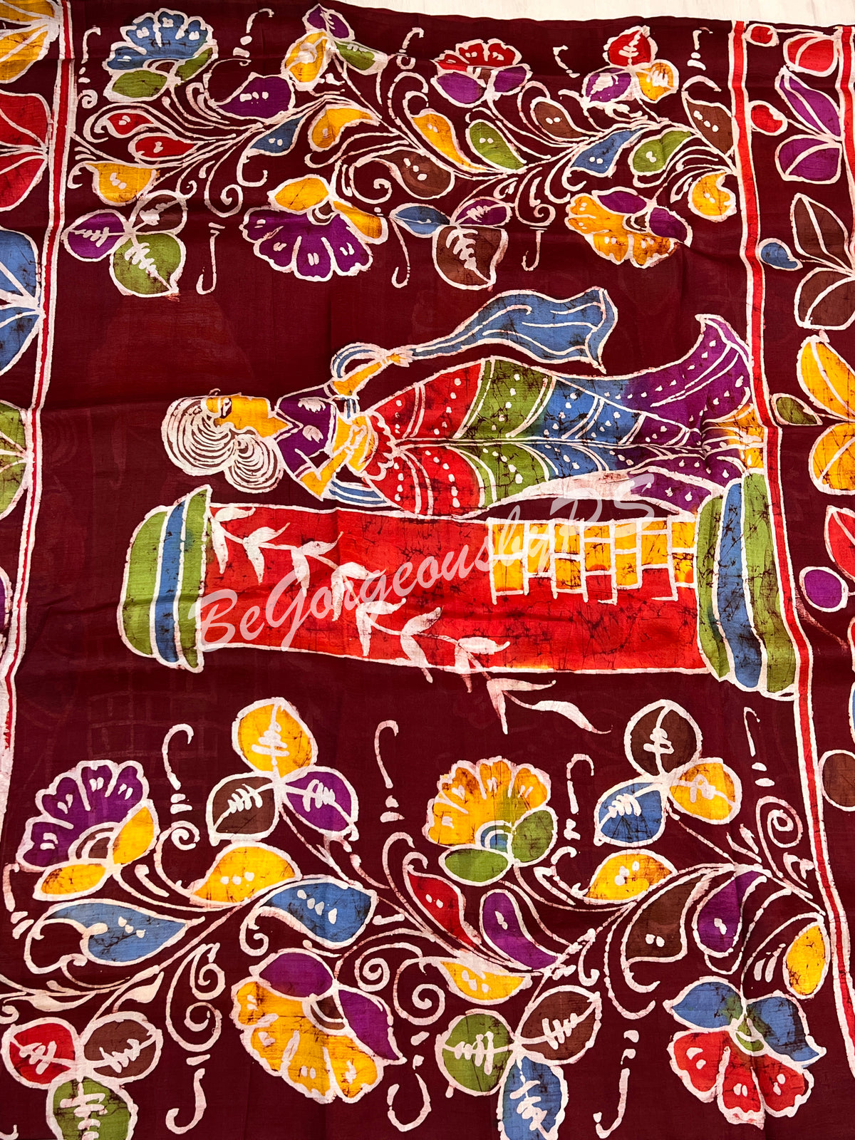 MURSHIDABAD BATIK PRINTED RED FIGURES SAREE