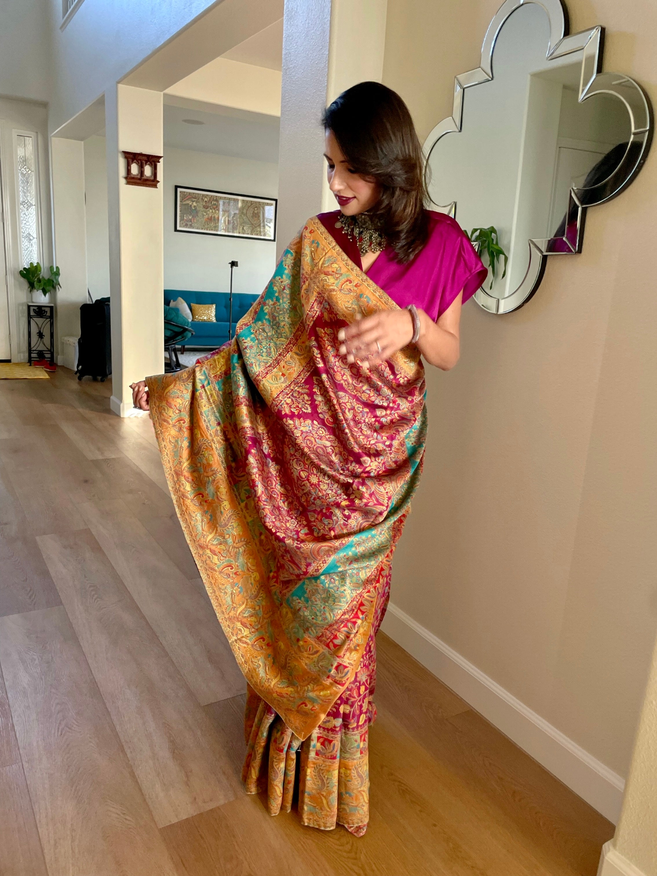 Pashmina Silk Kani Kashmiri Saree megenta