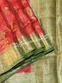 JAMDANI SILK ORANGE GREEN SAREE