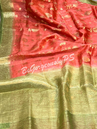 JAMDANI SILK ORANGE GREEN SAREE