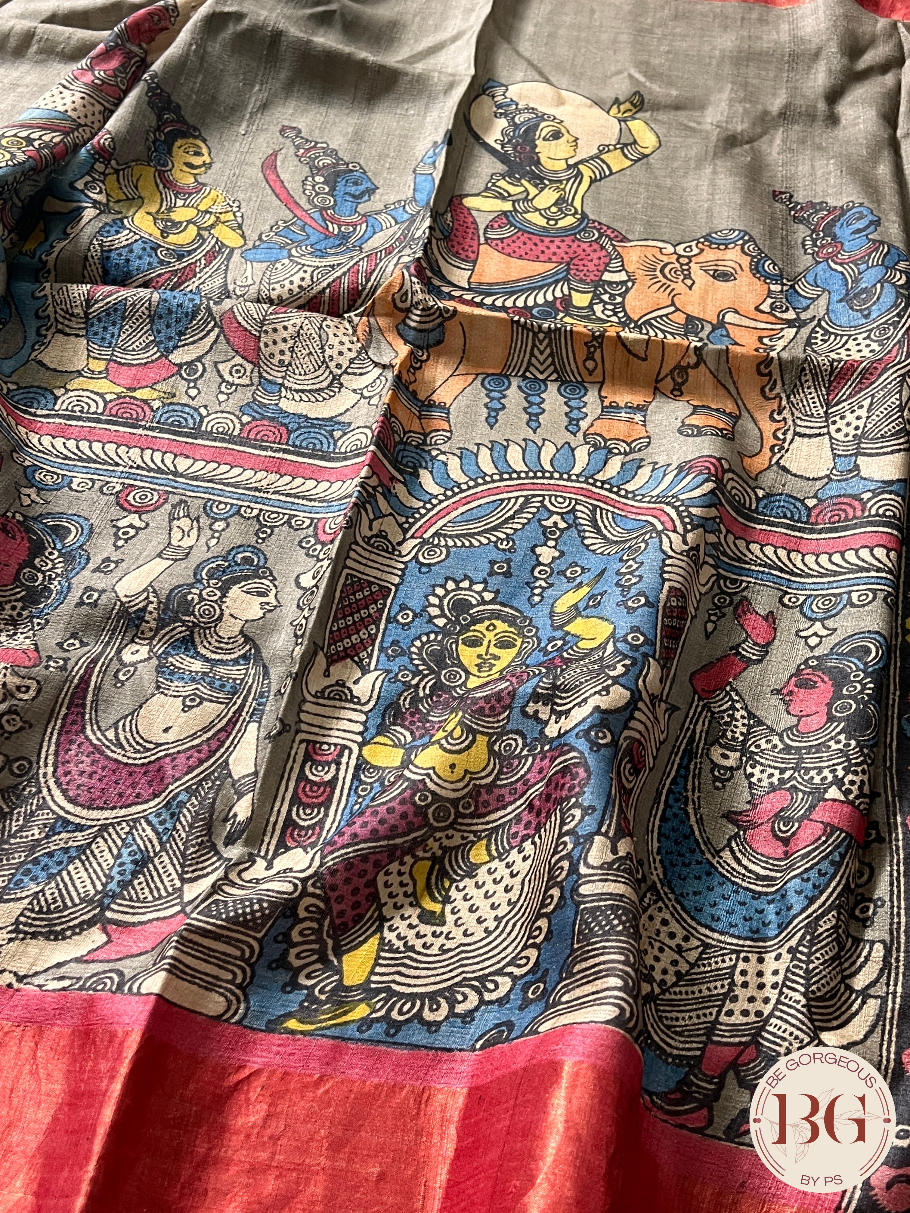 Pen Kalamkari on tussar - Blue saree