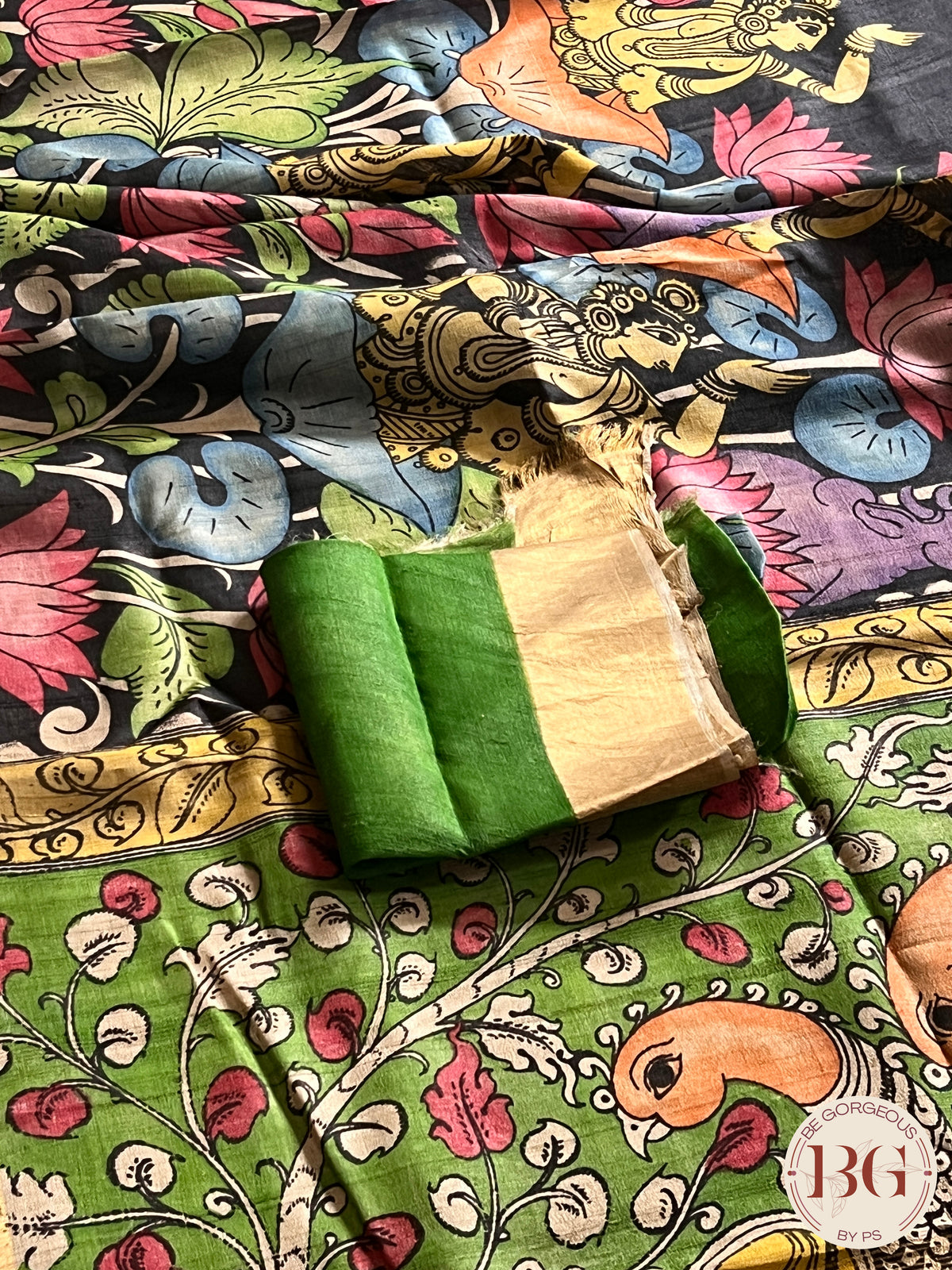 Pen Kalamkari on tussar - Green saree
