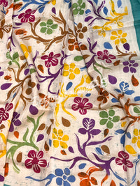 MURSHIDABAD BATIK PRINTED SEA GEEN FLOWERS SAREE