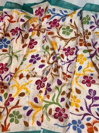 MURSHIDABAD BATIK PRINTED SEA GEEN FLOWERS SAREE