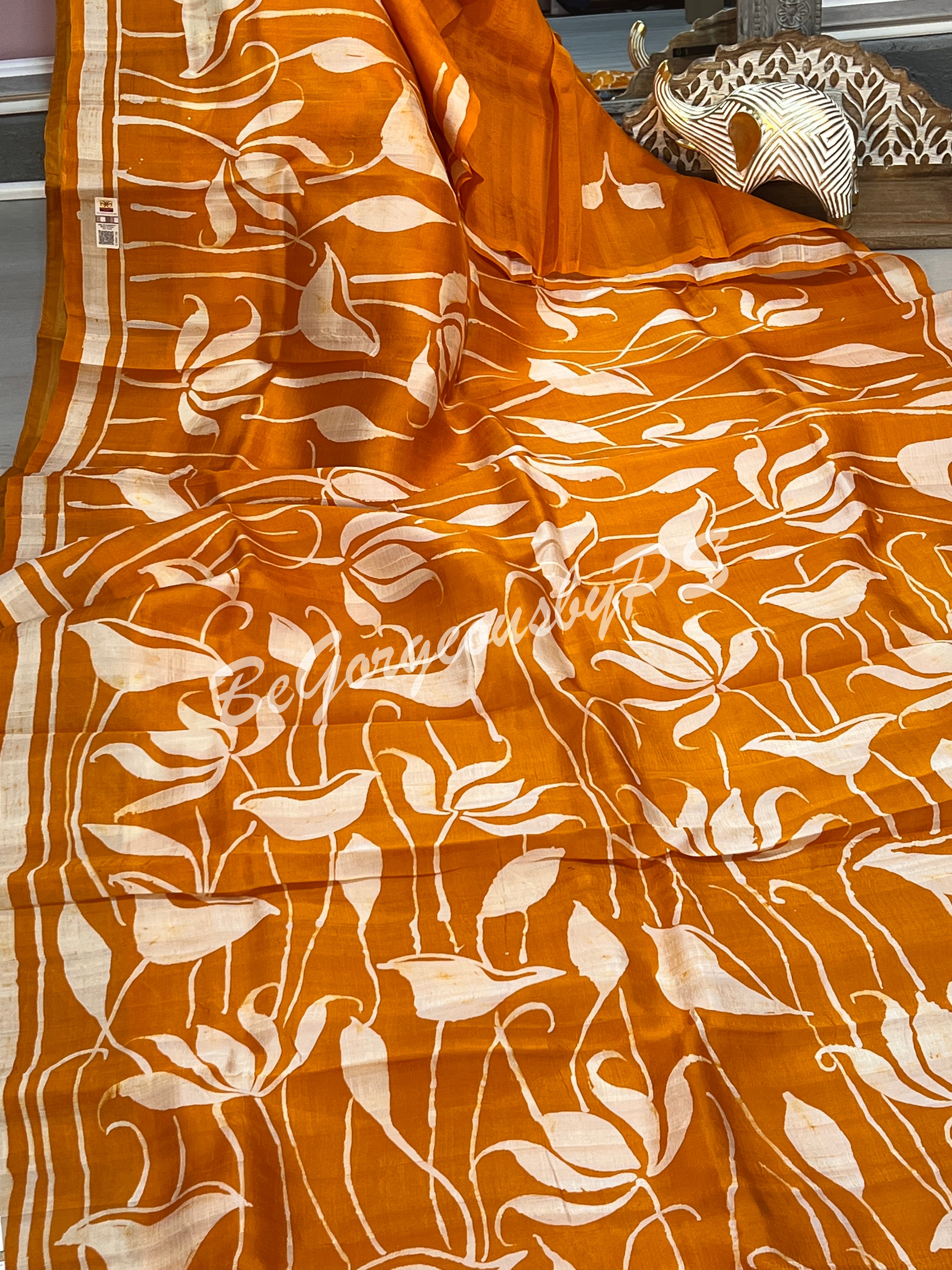 MURSHIDABAD BATIK PRINTED MUSTARD SAREE