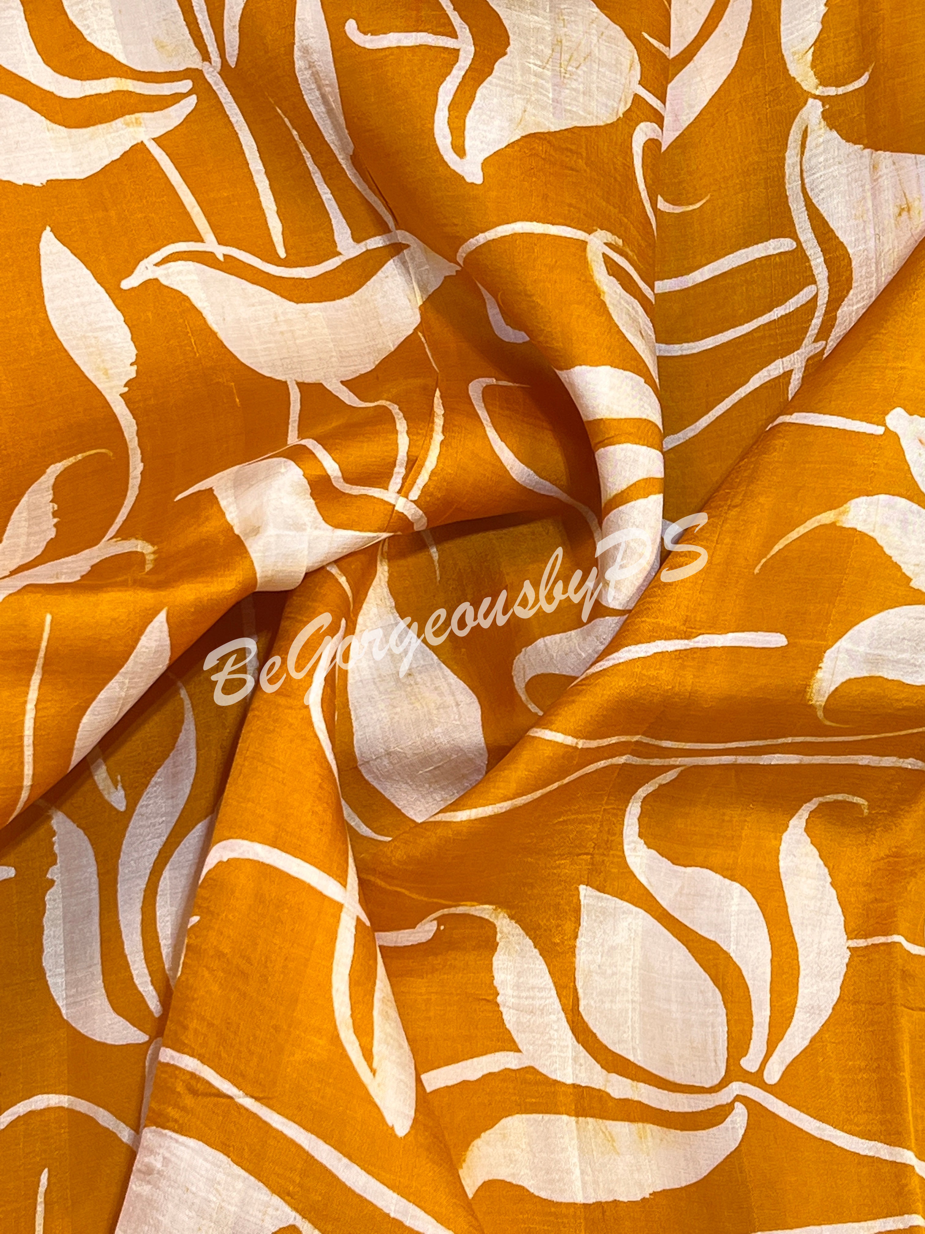 MURSHIDABAD BATIK PRINTED MUSTARD SAREE