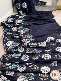 Organza Satin with sequence work saree color - navy blue