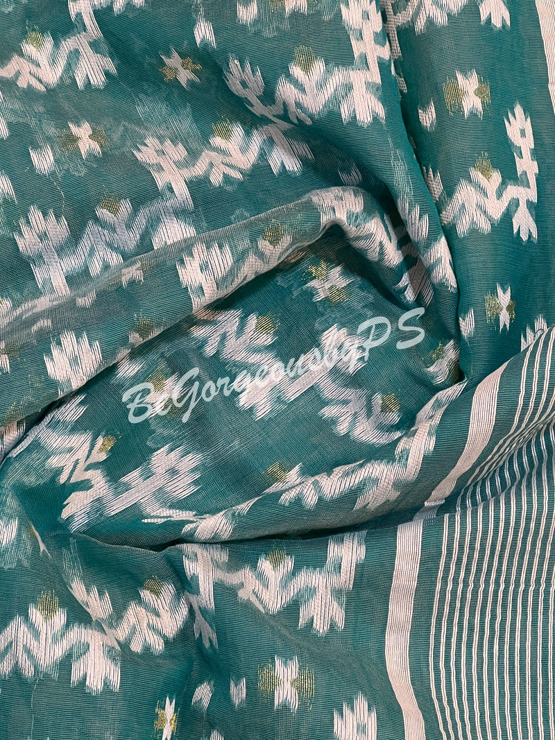 JAMDANI muslin cotton BU/BLUE SAREE