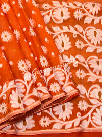 JAMDANI MUSLIN orangish PEACH SAREE