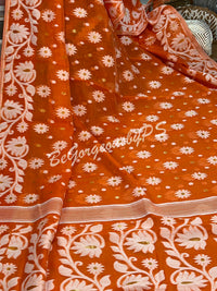 JAMDANI MUSLIN orangish PEACH SAREE