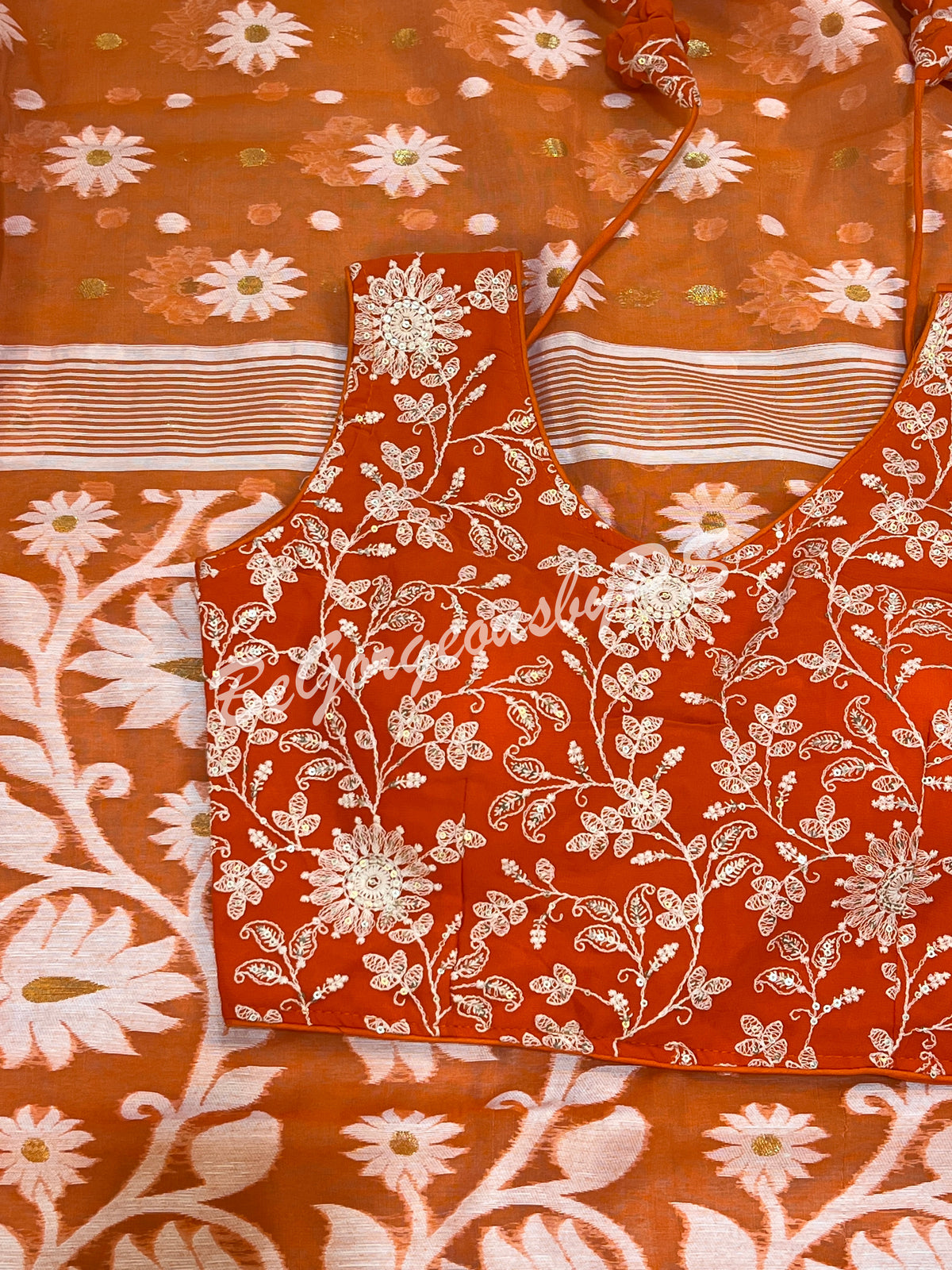 JAMDANI MUSLIN orangish PEACH SAREE