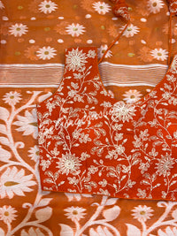 JAMDANI MUSLIN orangish PEACH SAREE