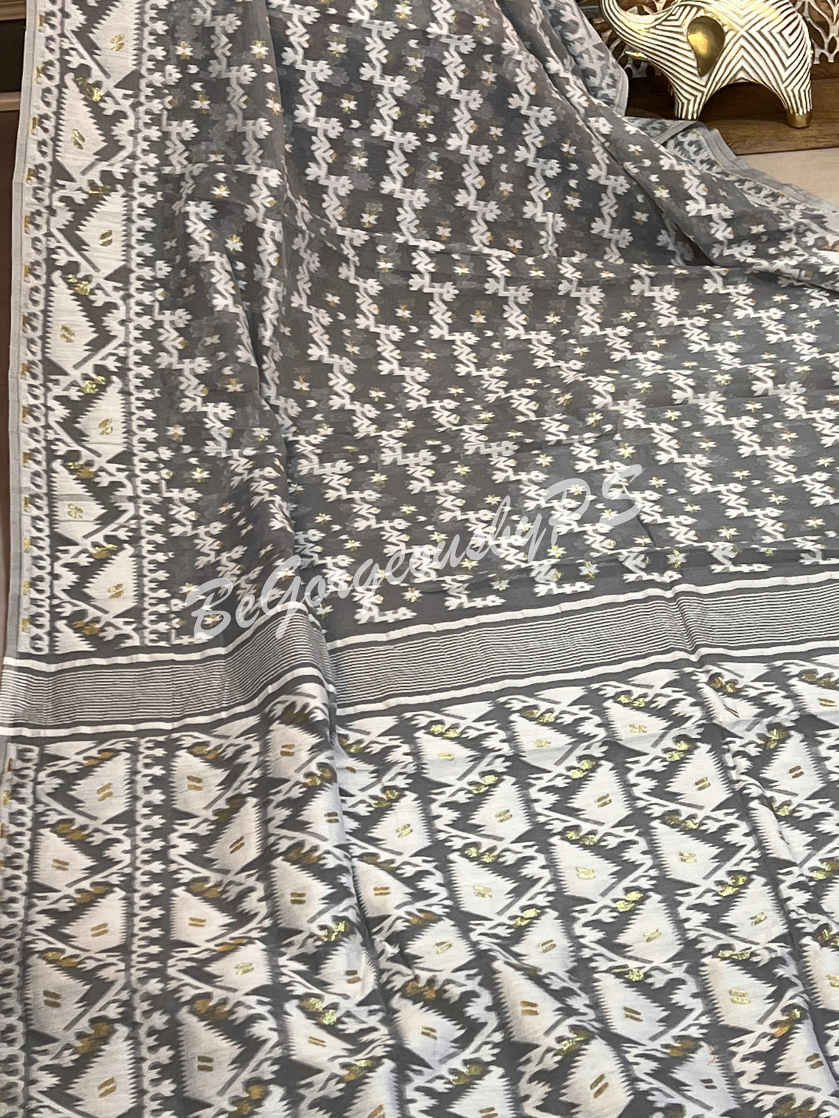 JAMDANI HALF SILK GREY SAREE