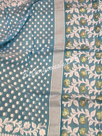 JAMDANI MUSLIN BU/BLUE GREY SAREE