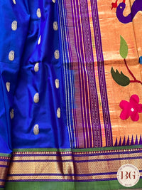Paithani Kagdi Padar Handloom - Blue saree color - blue