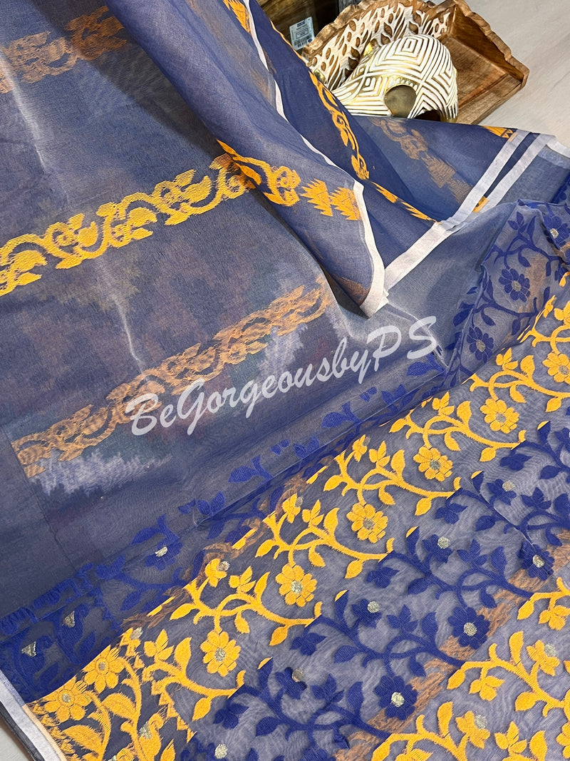 JAMDANI DHAKAI BU/BLUE YELLOW SAREE