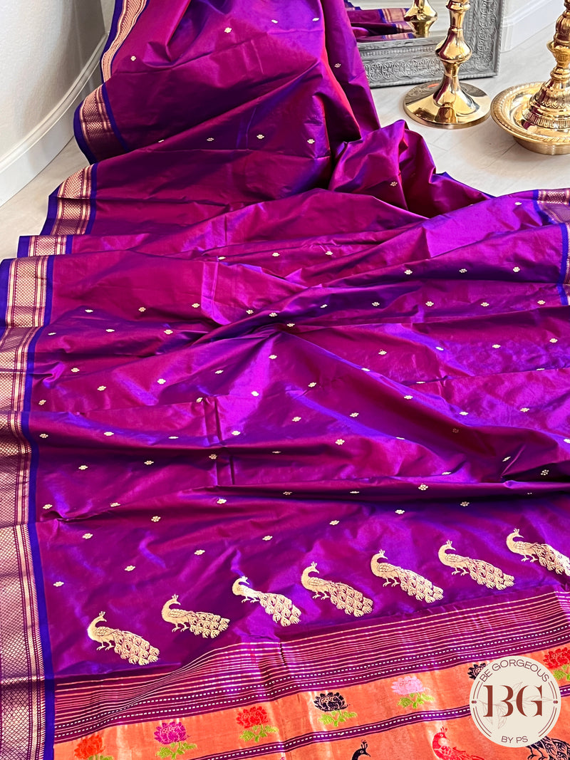 Paithani Shoulder Peacock Handloom - Purple saree