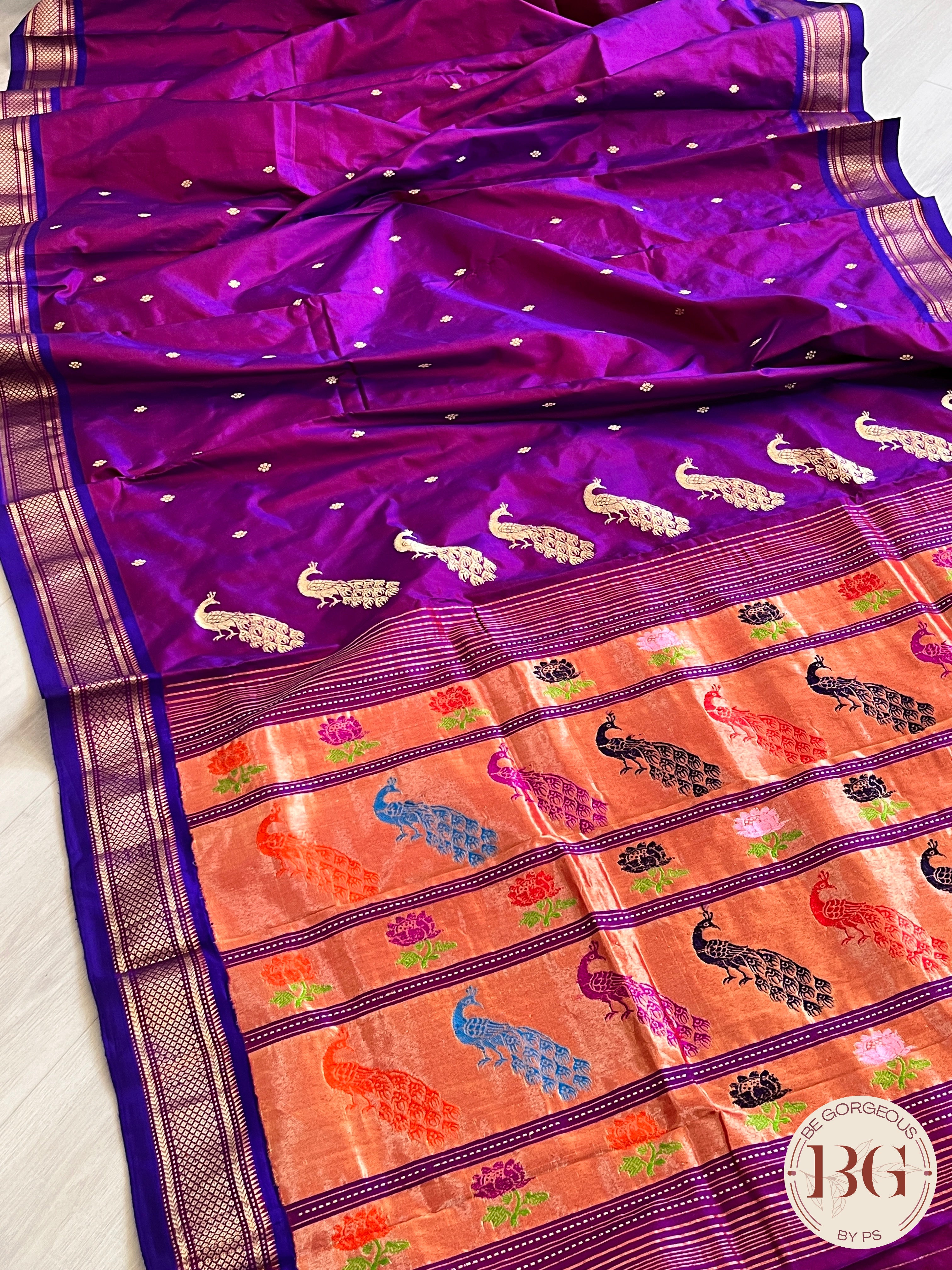 Paithani Shoulder Peacock Handloom - Purple saree