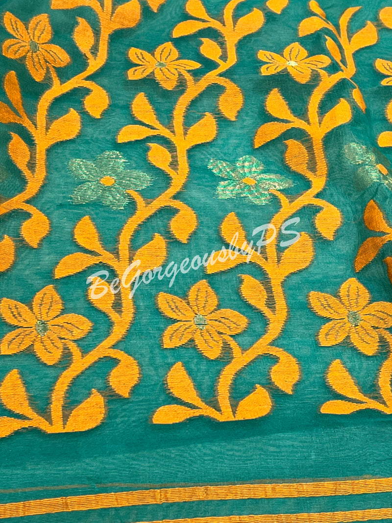 JAMDANI DHAKAI GREEN SAREE