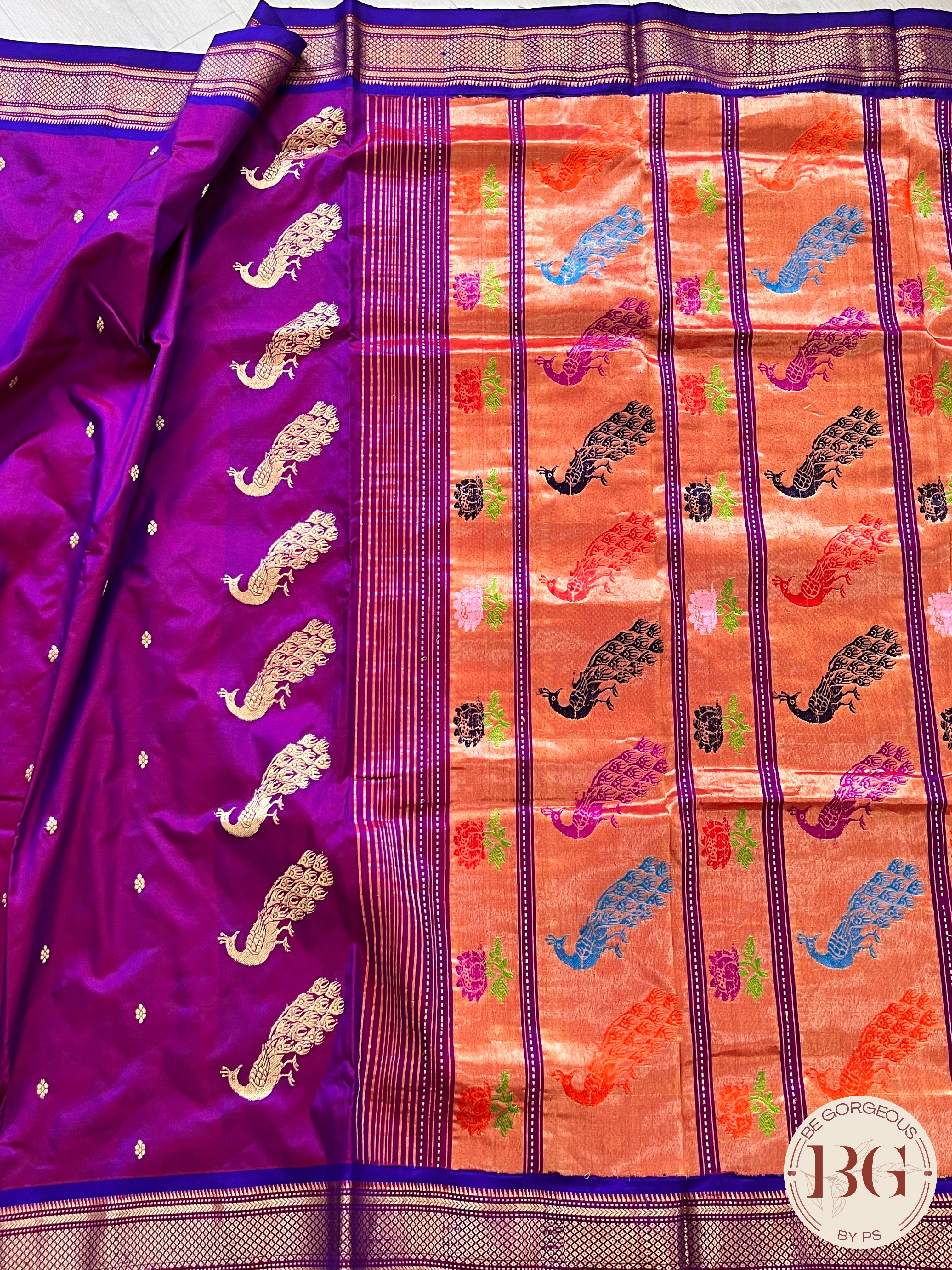 Paithani Shoulder Peacock Handloom - Purple saree