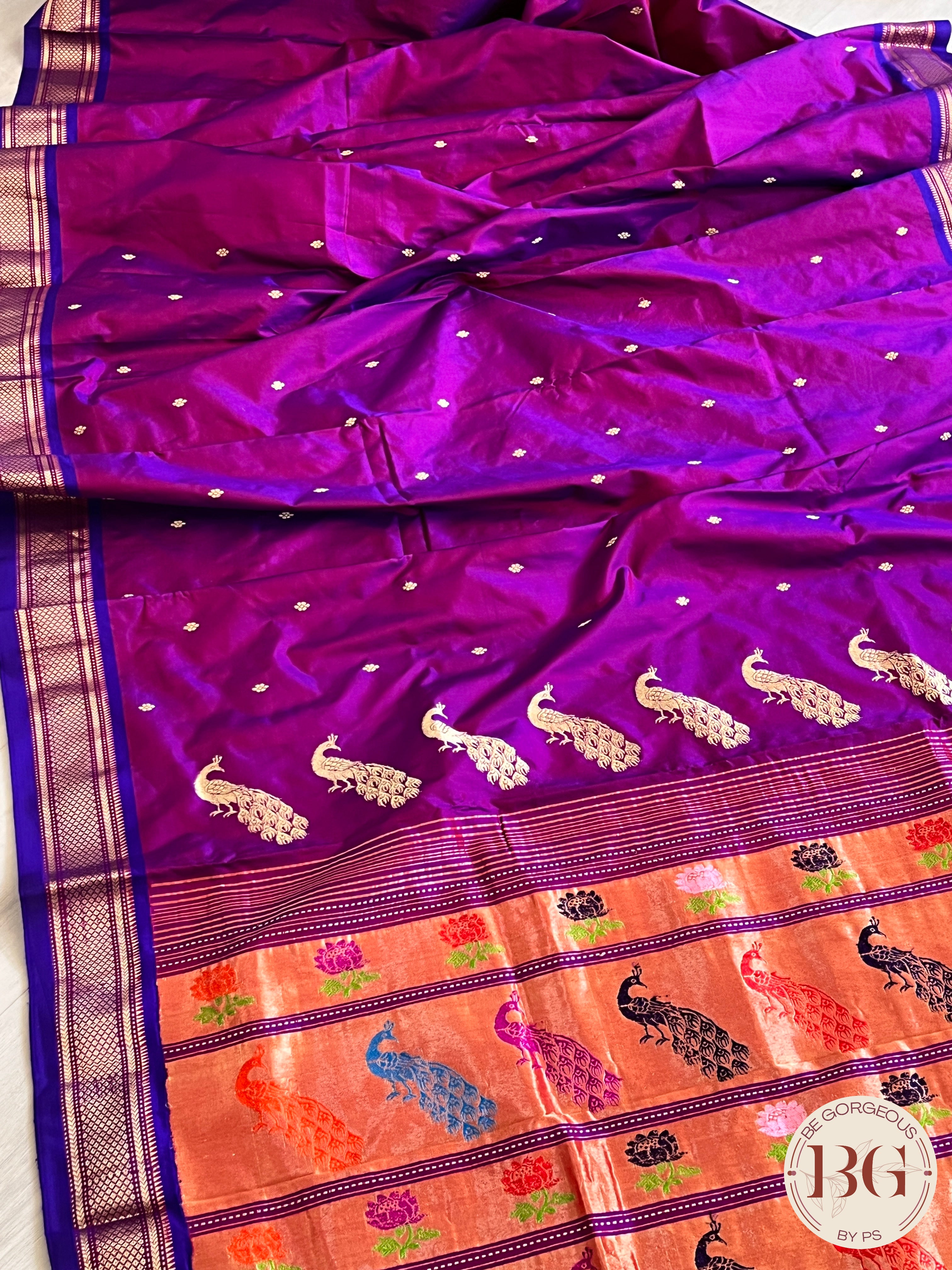 Paithani Shoulder Peacock Handloom - Purple saree