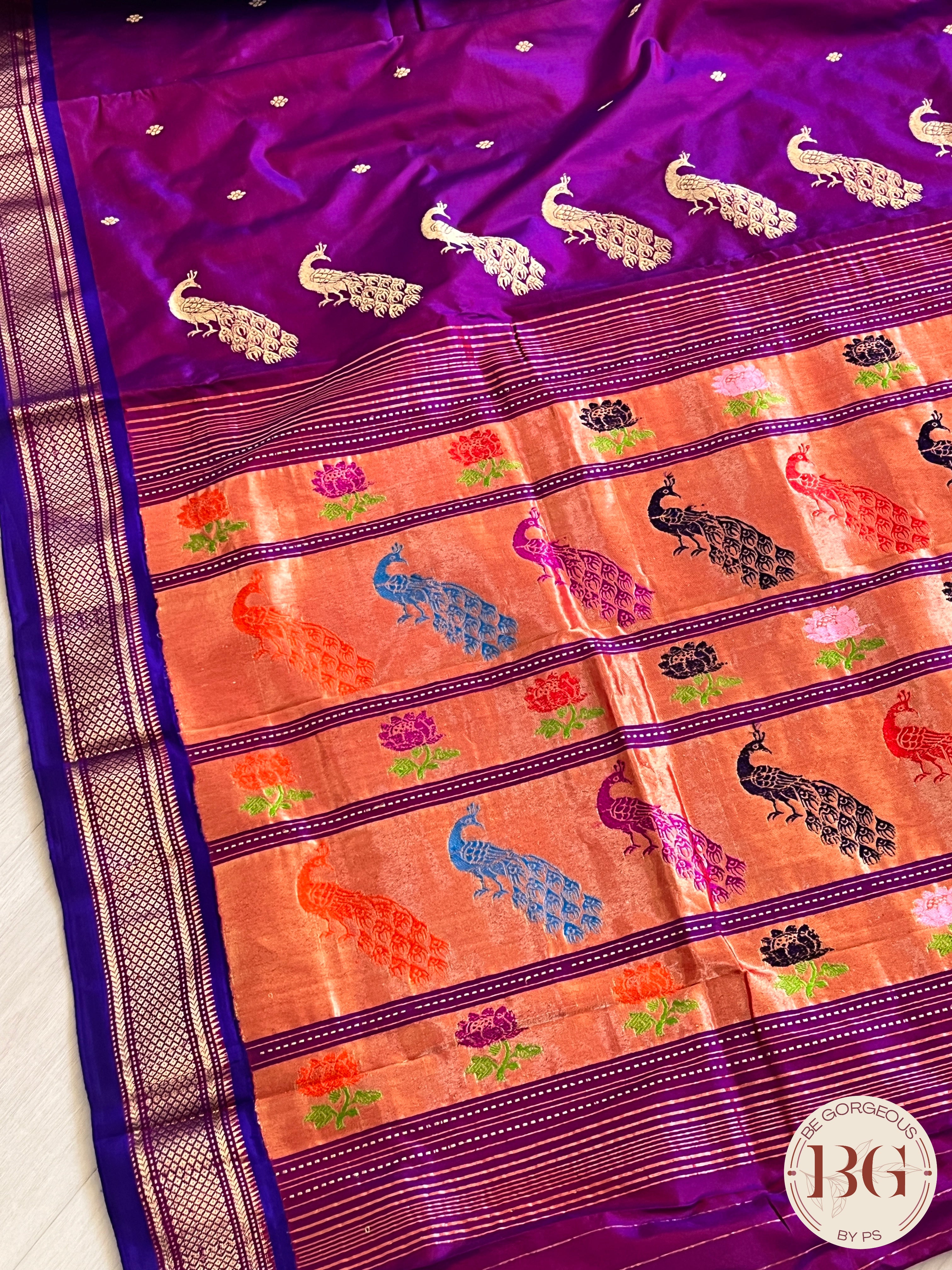 Paithani Shoulder Peacock Handloom - Purple saree