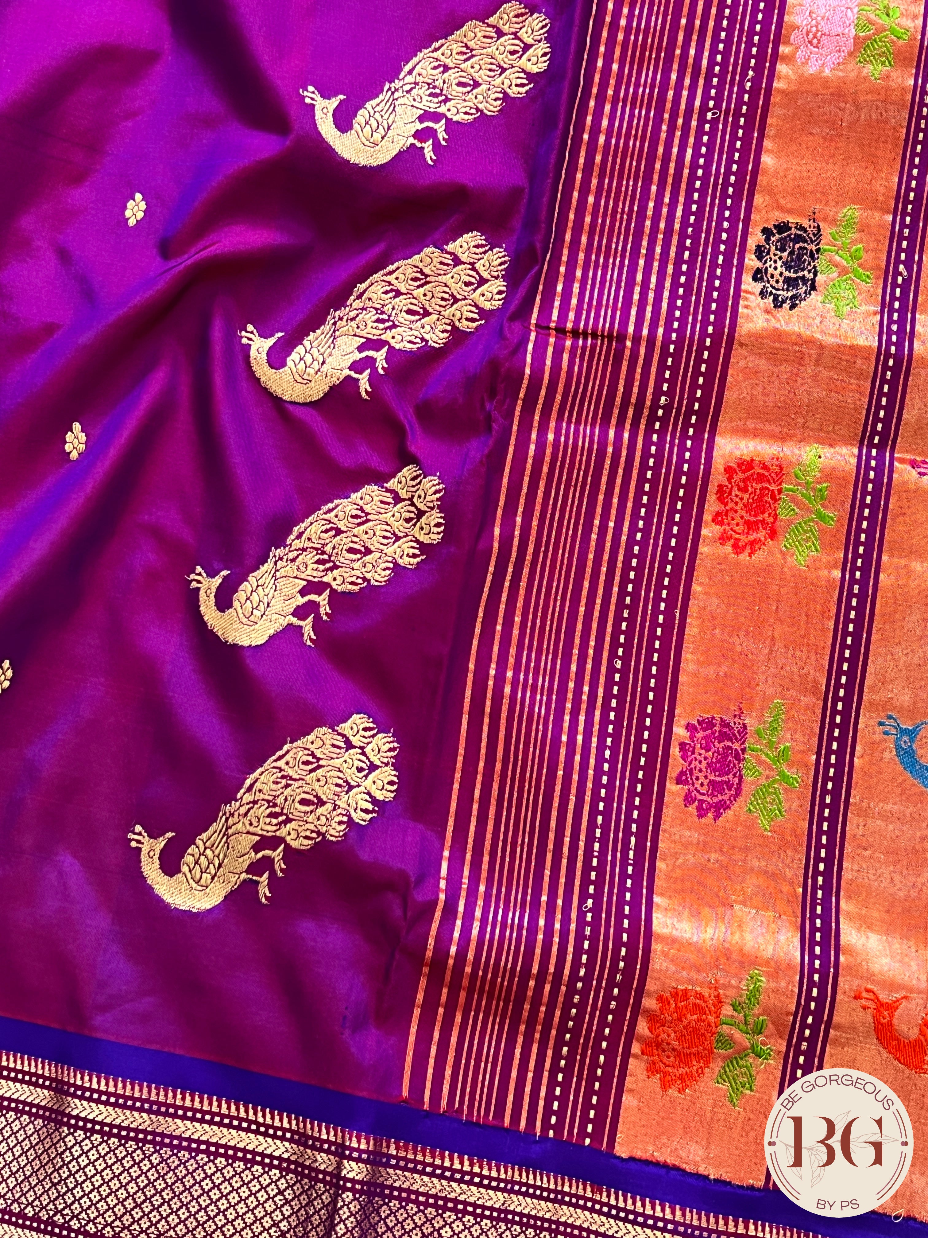 Paithani Shoulder Peacock Handloom - Purple saree