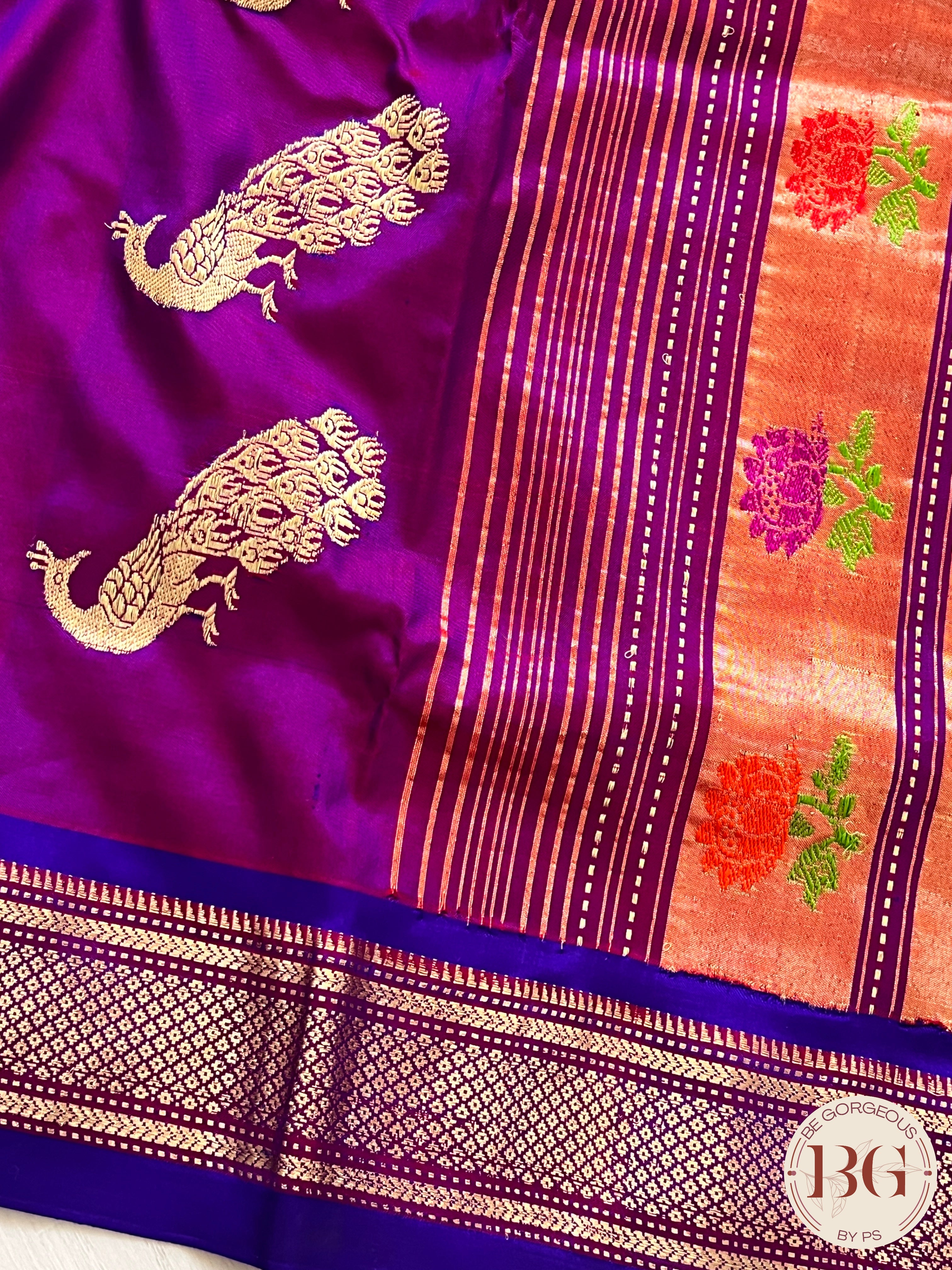 Paithani Shoulder Peacock Handloom - Purple saree