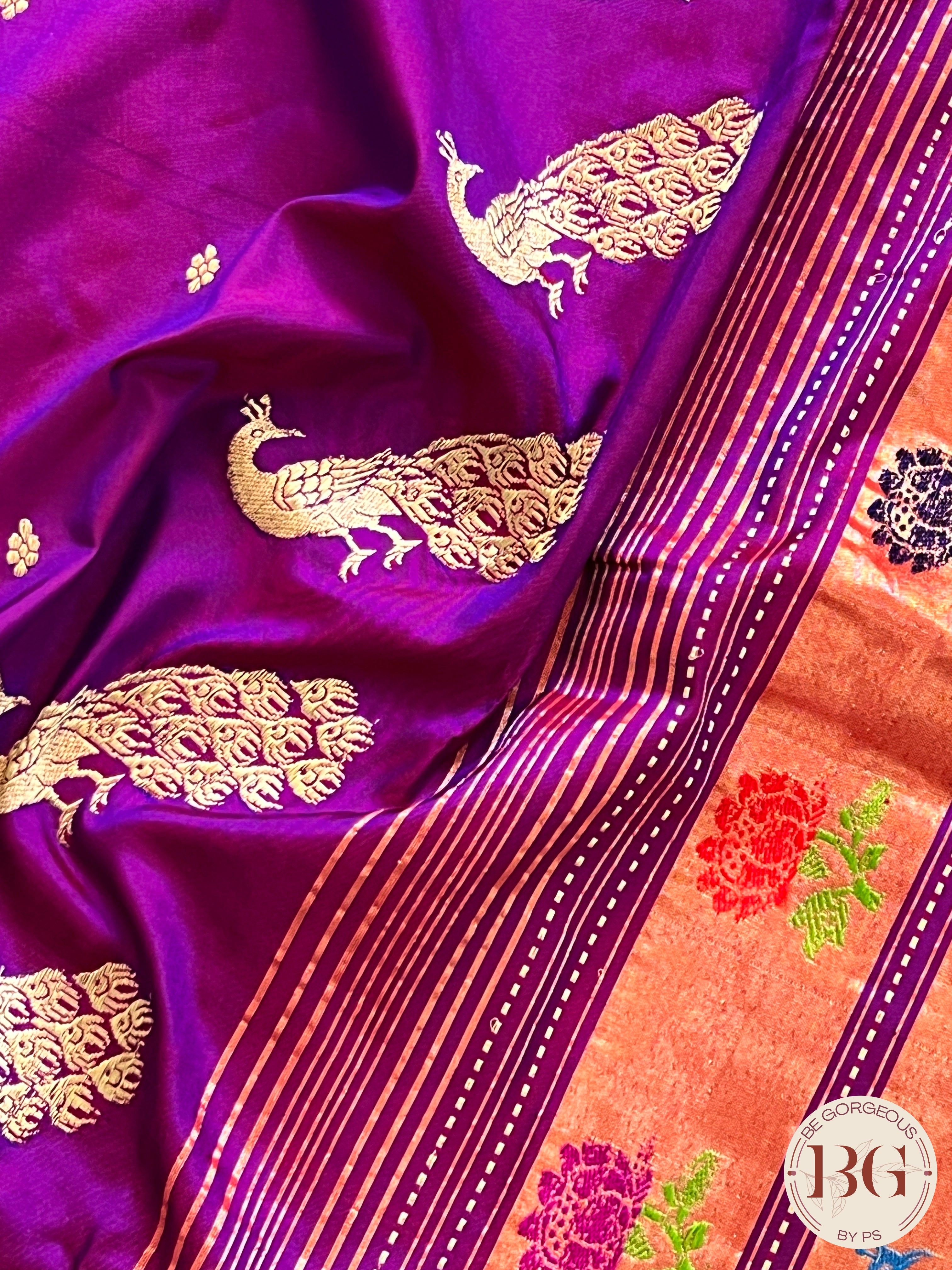 Paithani Shoulder Peacock Handloom - Purple saree