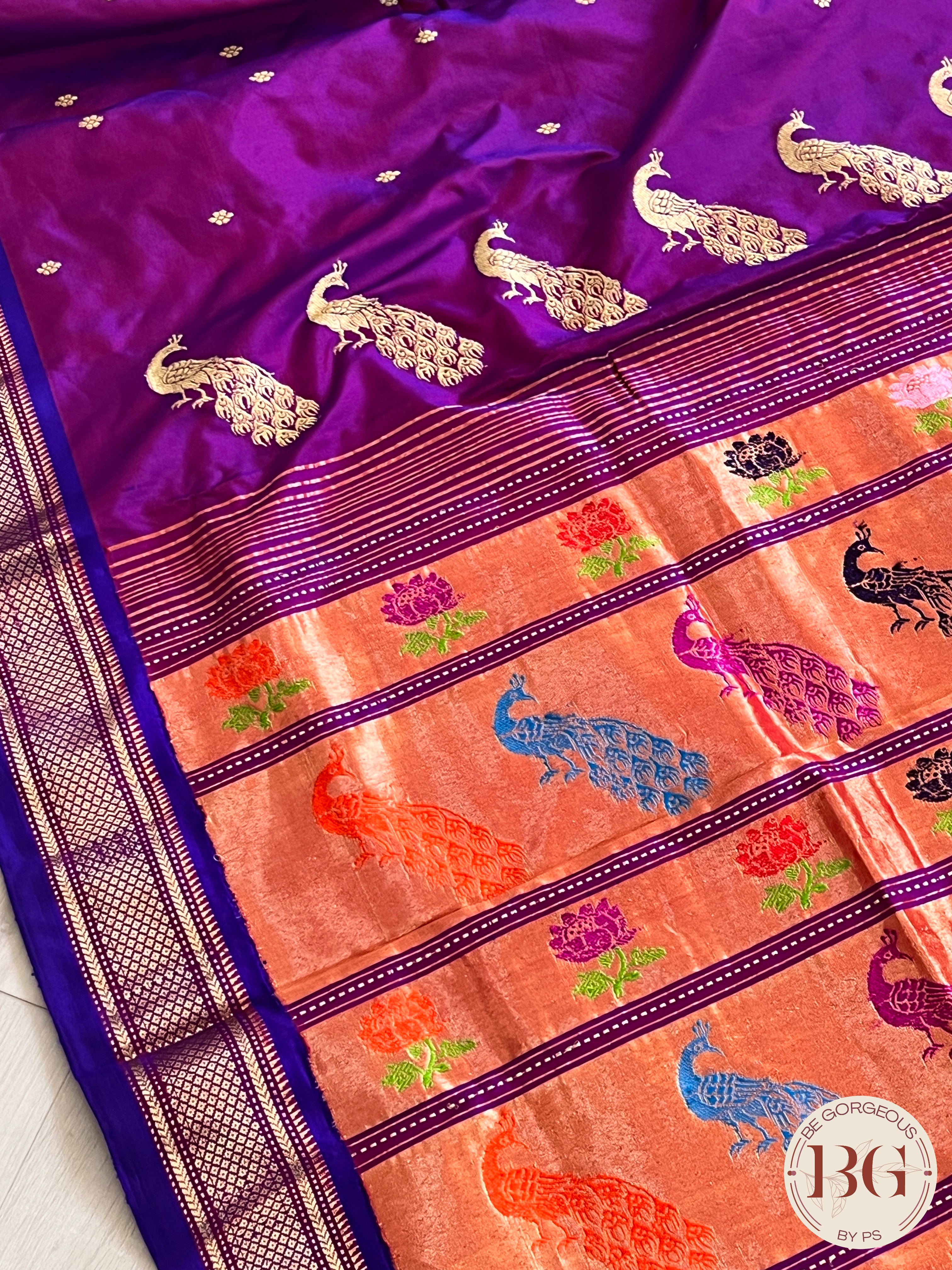 Paithani Shoulder Peacock Handloom - Purple saree