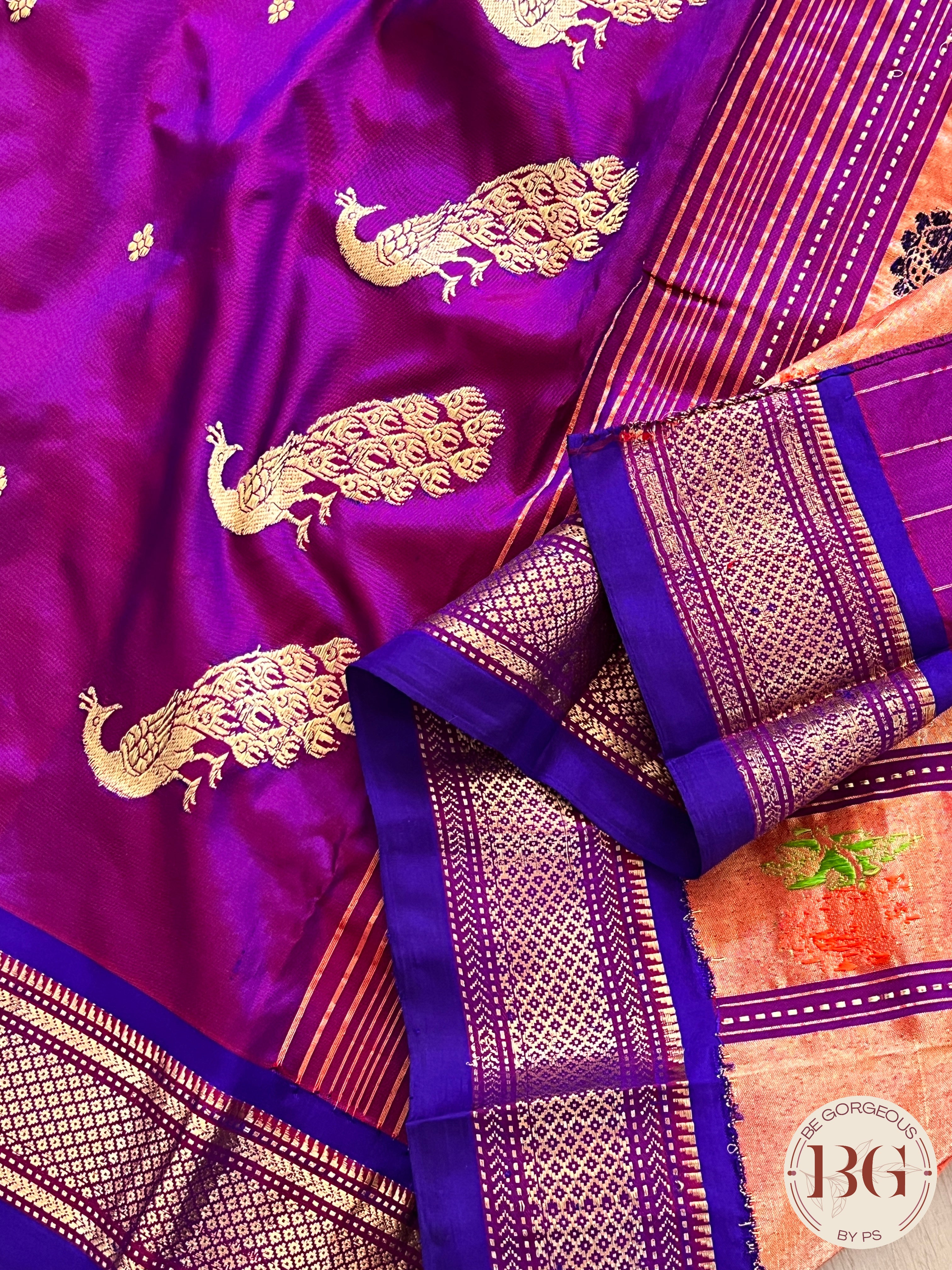 Paithani Shoulder Peacock Handloom - Purple saree