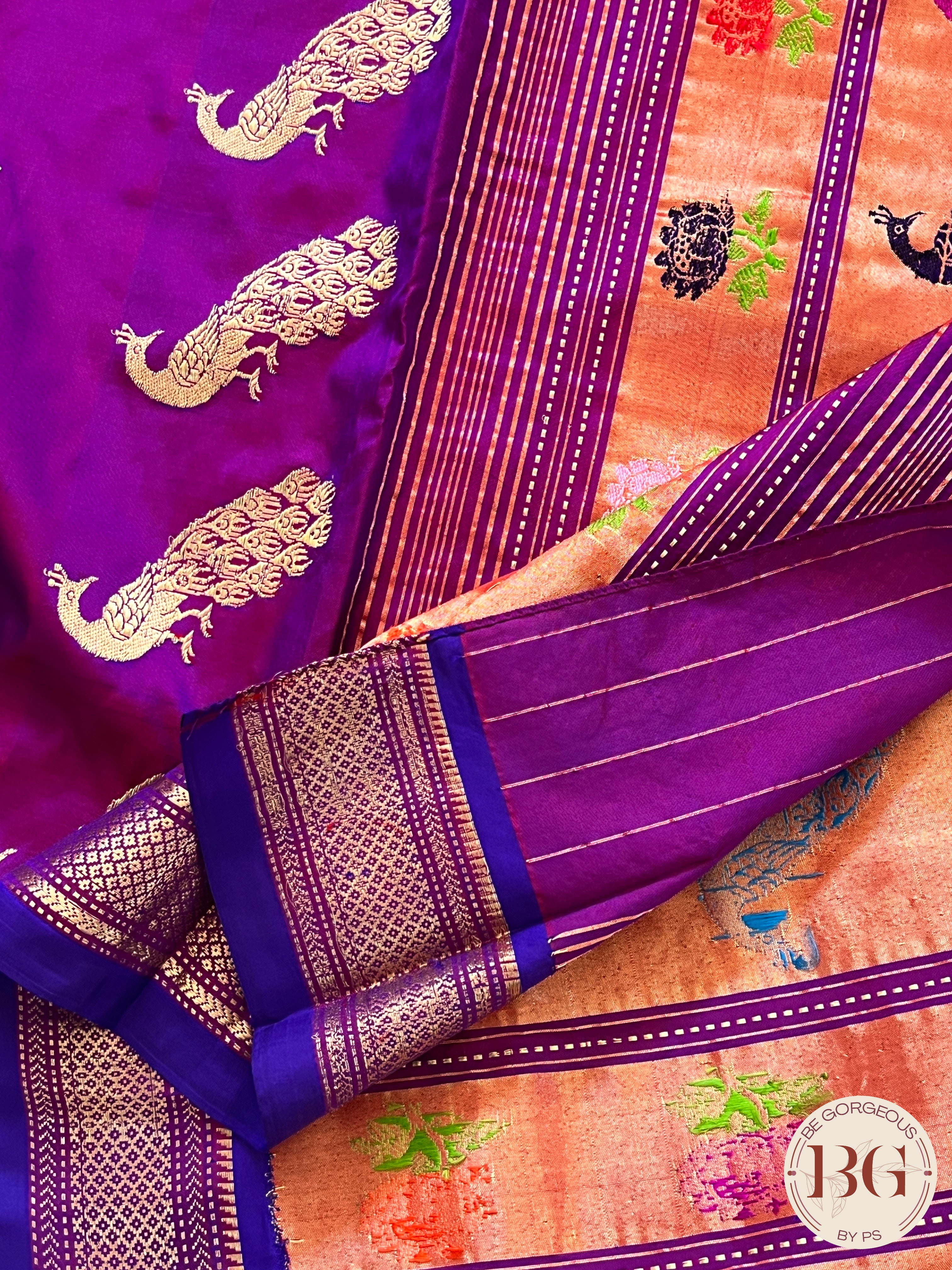 Paithani Shoulder Peacock Handloom - Purple saree