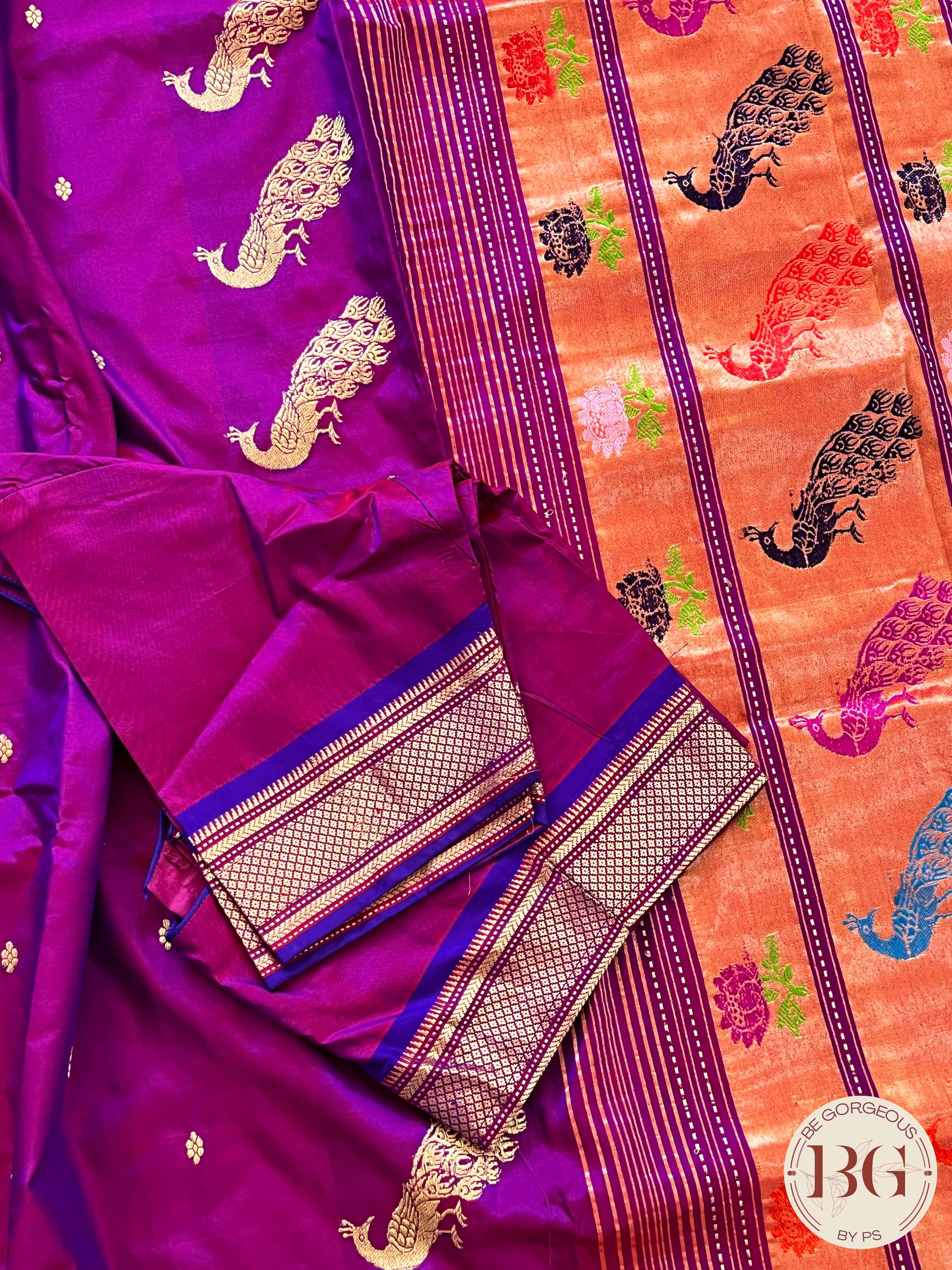 Paithani Shoulder Peacock Handloom - Purple saree