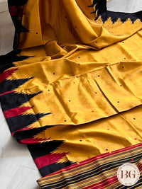 Berhampuri double pallu silk saree multicolor aanchal saree color - yellow