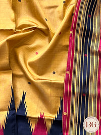 Berhampuri double pallu silk saree multicolor aanchal saree color - yellow