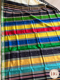 Behrampuri double pallu silk saree multicolor aanchal saree color - white