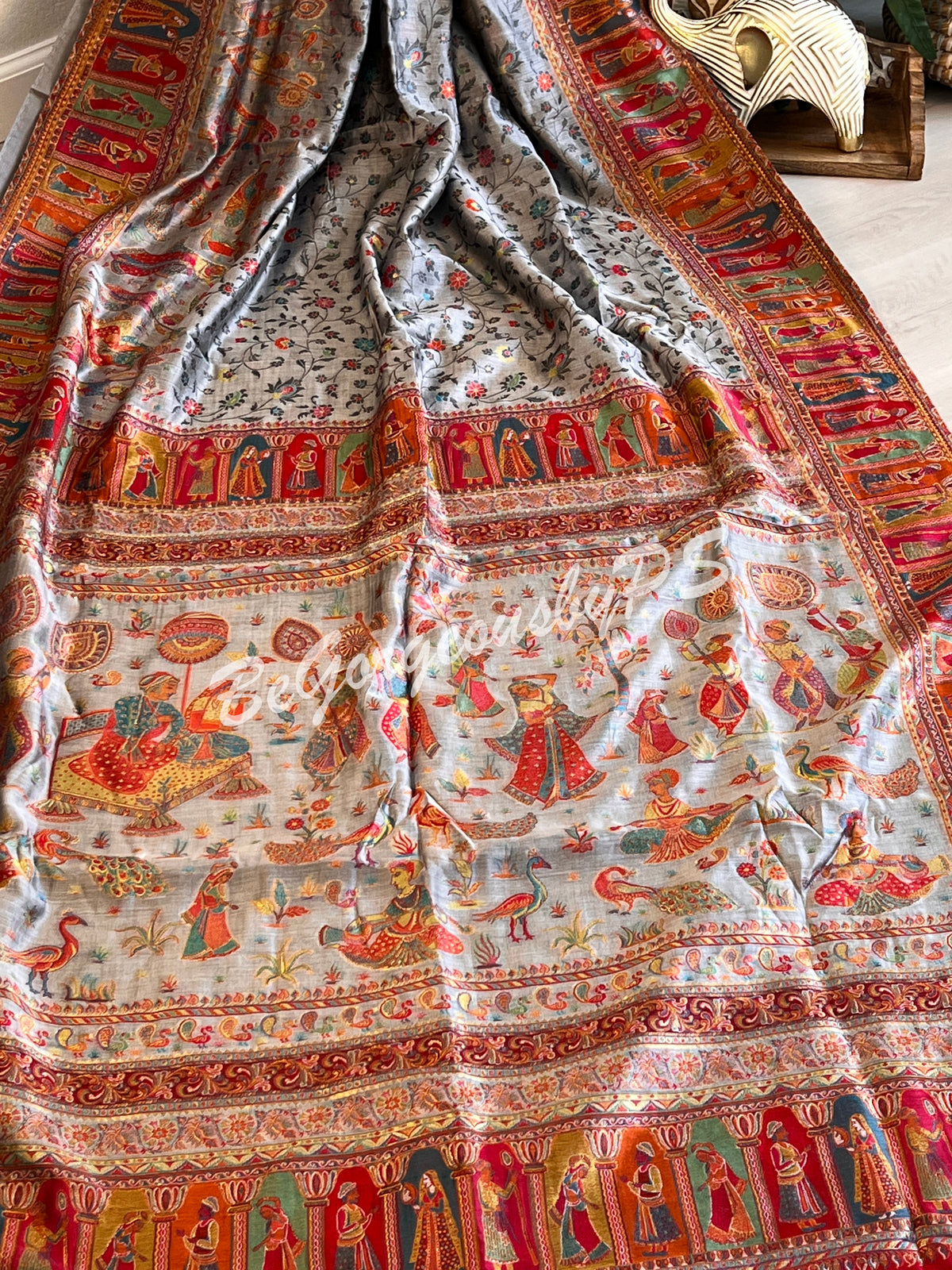 Pashmina Silk Kani Kashmiri Saree Grey